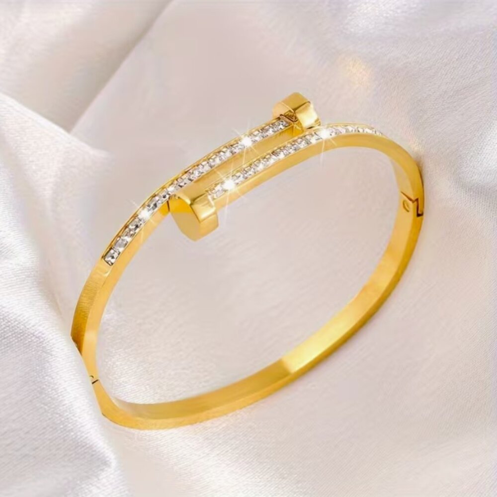 5pcs Set Elegant & Fashionable18k Gold Plated Stainless Steel Bracelet - Picture 9 of 10